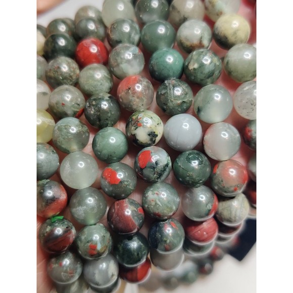 African Bloodstone Stretch Bracelet 8mm round natural stone w/ felt pouch-B818 - Picture 9 of 11